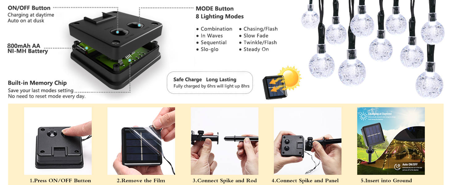 solar string lights 8 modes