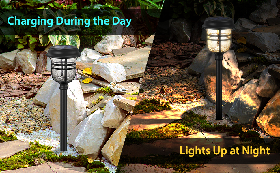 XMCOSY+ Solar Outside Lights Pathway 6 Pack Outdoor Solar Lights for