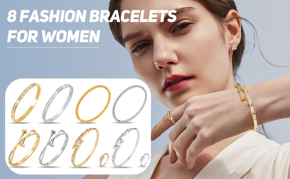 18K Gold Plated Oval Bangle Cuff Bracelet for Women