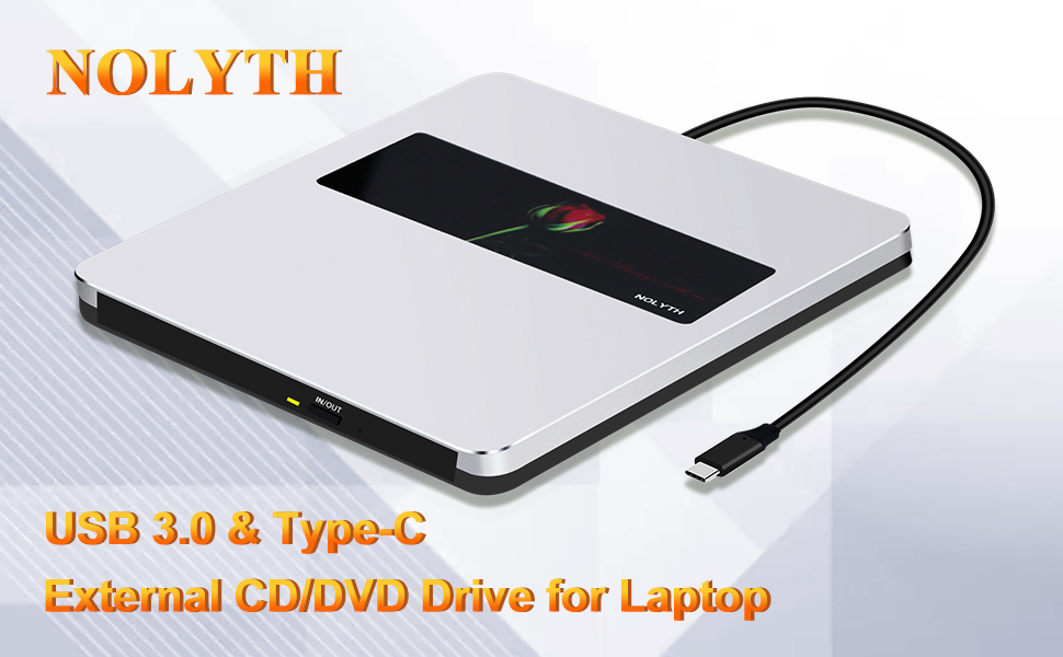 NOLYTH External CD/DVD Drive for Laptop: USB C CD Burner +/-