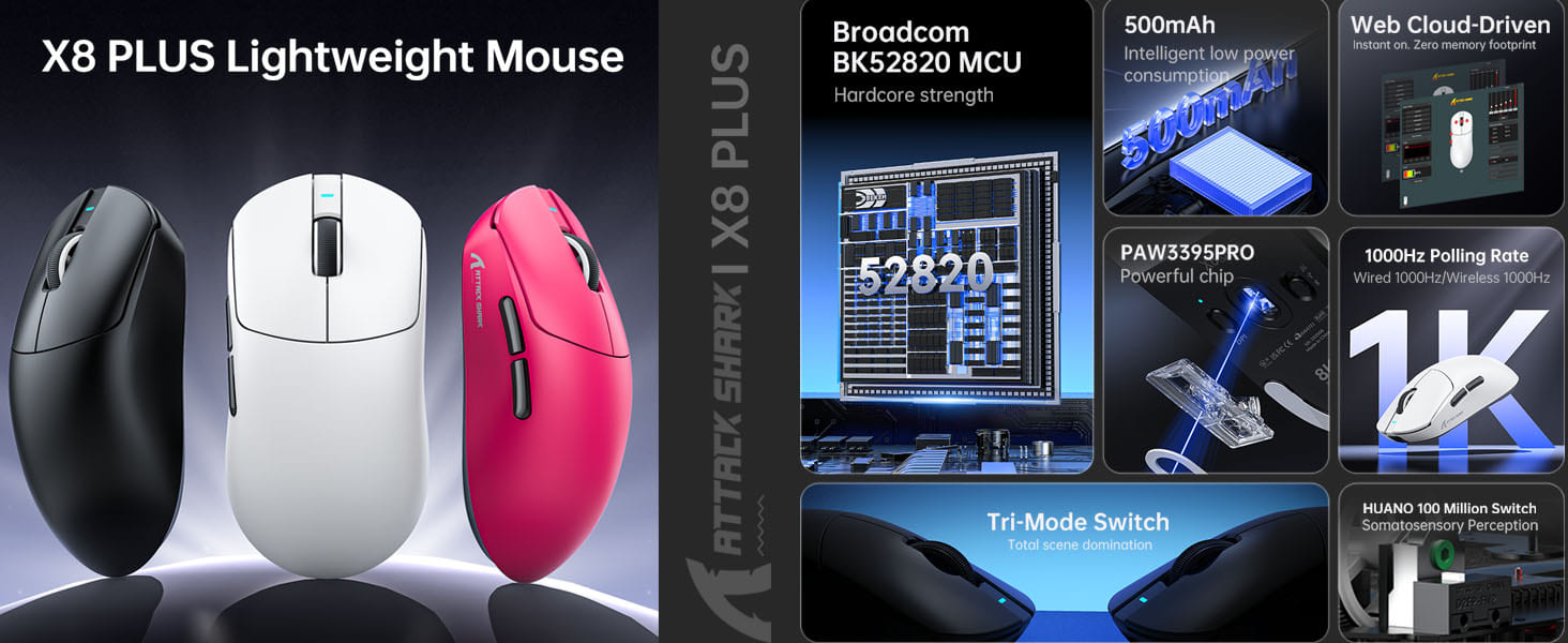 ATTACK SHARK R5 Ultra 8KHz Carbon Fiber Wireless Gaming Mouse With