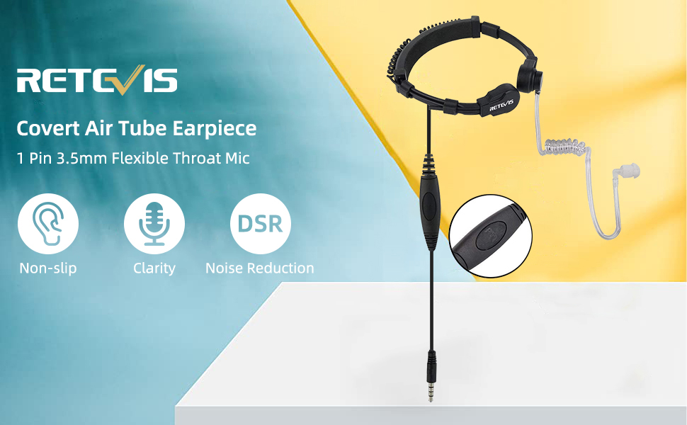 Retevis Adjustable Throat Mic Earpiece for Cell Phones, Earpiece with Mic 1 Pin 3.5mm, Covert Acoustic Tube Earpiece with PTT Back Clip(1 Pack) 11 Walkie Talkies Earpiece Features
