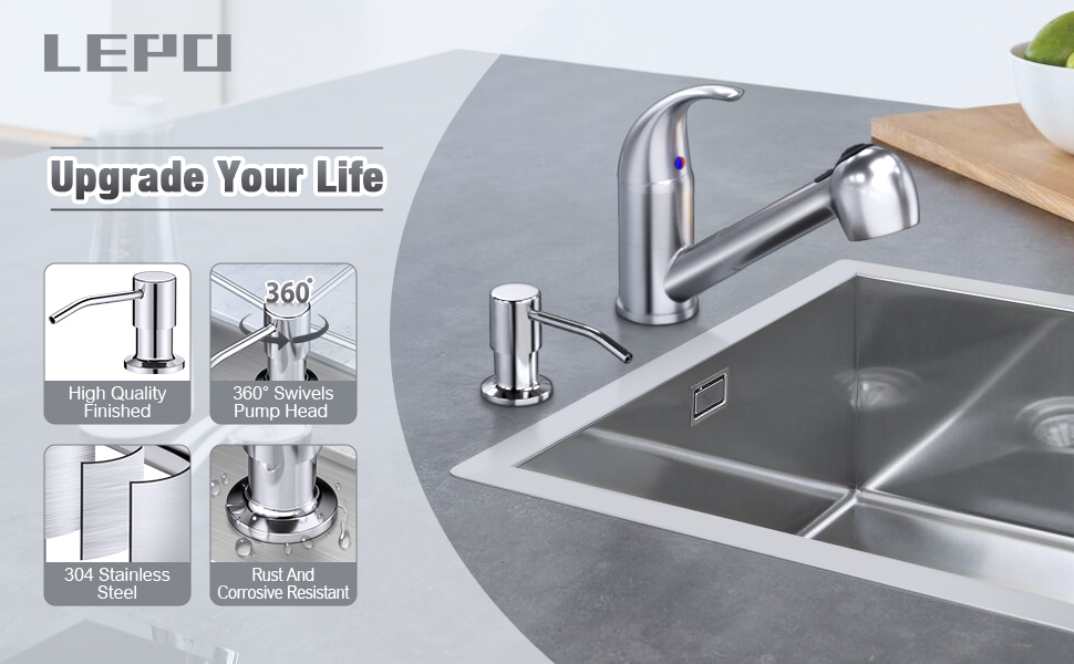 LEPO Soap Dispenser for Kitchen Sink Polished Chrome, Built in Soap