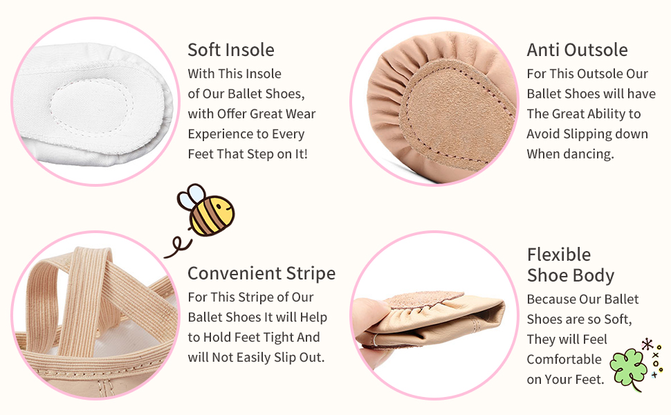 Ballet Shoes for Girls, Indoor Ballerina Flats Dance Slippers for Kids, Yoga Soft