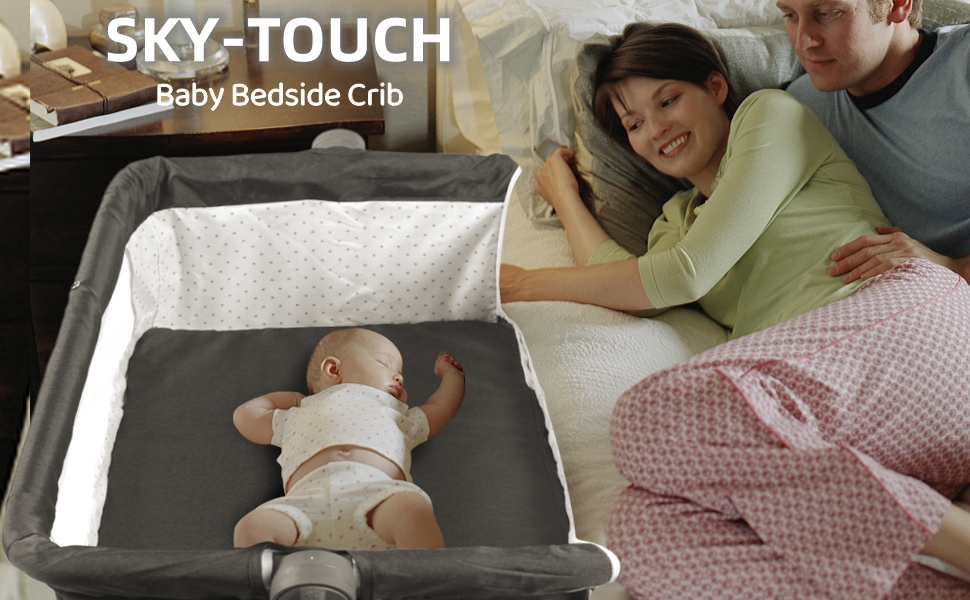 SKYTOUCH Baby Bedside Crib Adjustable, Baby Cradle With Large Storage