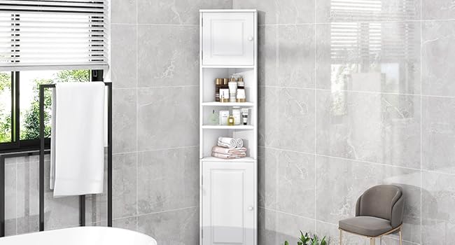 Tall Corner Cabinet for Bathroom - Narrow Space Saving Storage