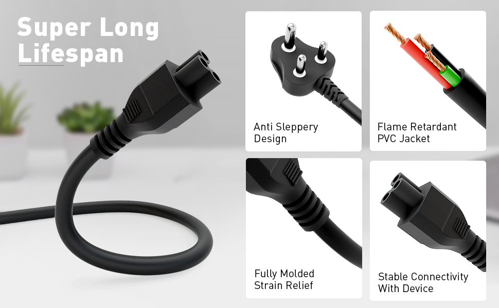 Cablet 1.5M Black 3 Pin Laptop Power Cable with 18 AWG & 700W Heavy Duty Universal Power Cable Replacement for Charger Adapter Power Cord for Laptop 10 COPPER CABLE