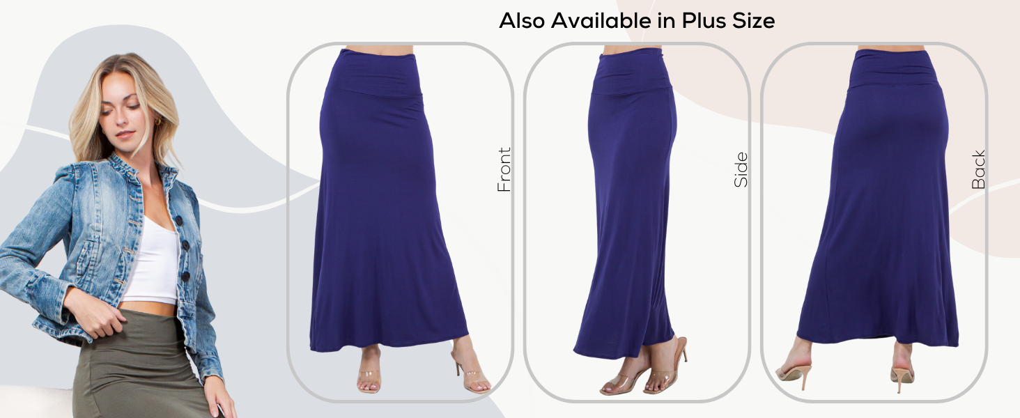 fold over maxi skirt stretch rayon long flowy skirt for women elegant style