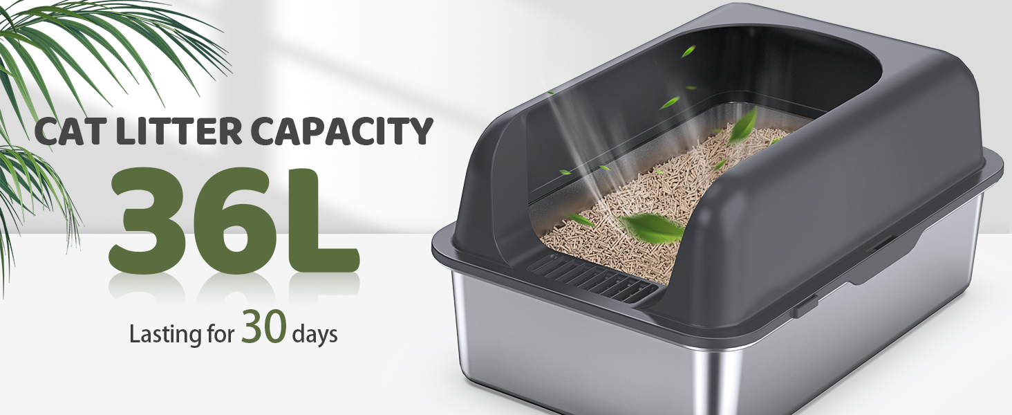 Gimars XL Stainless Steel Cat Litter Box, Large Stainless Steel Cat Litter Tray, 20L Metal Litter Tray with Litter Scoop & Mat, Good for Large Medium Cats 14 cat