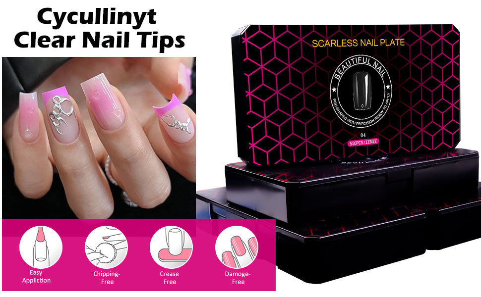 Cycullinyt Medium Almond Oval Soft Gel Nail Tips, 550Pcs Preshaped