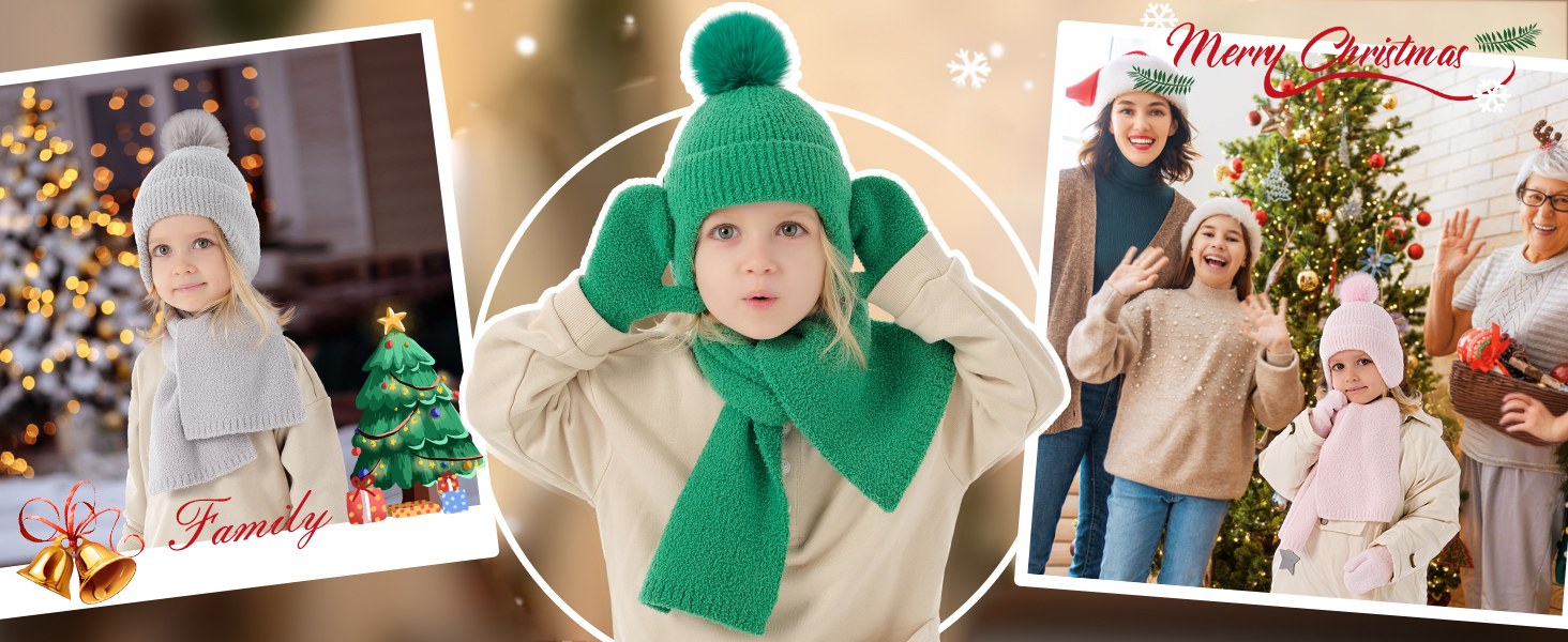 Toddler Kids Winter Hats Mittens Gloves Scarf Warm Ear Flaps Baby Beanie