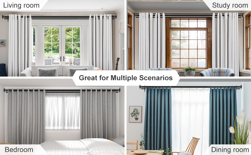 Black Double Curtain Rods for Windows 36 to 72 Inch(36Ft