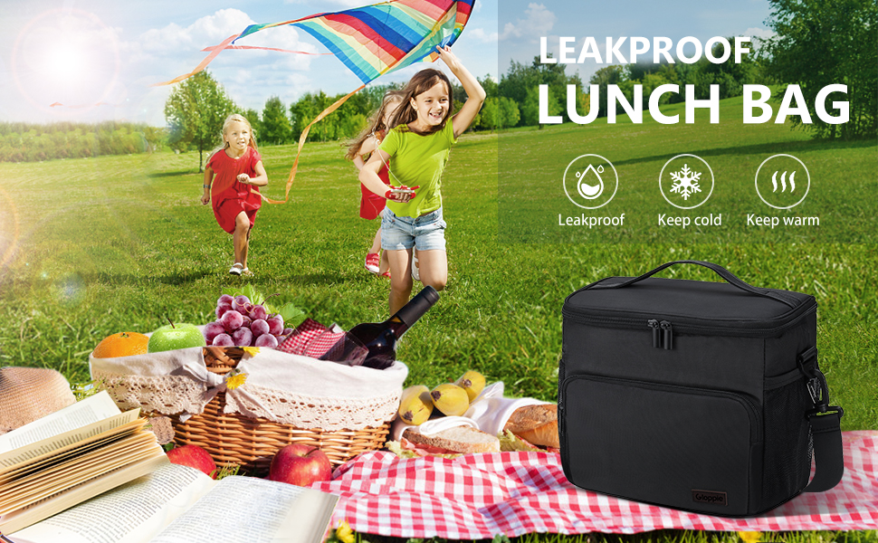 Gloppie Insulated Lunch Bag for Men Women, Large Lunch Cooler Tote for