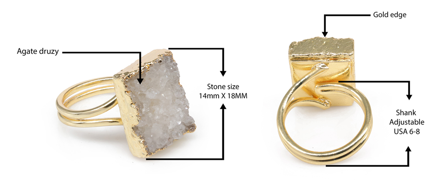 White Rectangle Druzy Ring