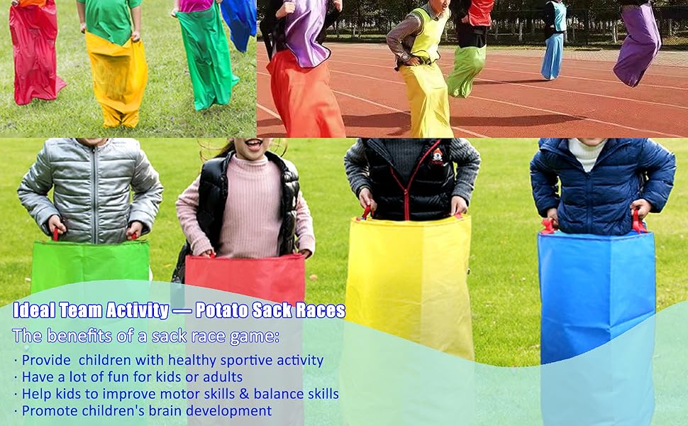 Potato Sack Race Bags, Colorful Durable Sack Race Bags Outdoor Lawn Games for Kids & Childrens