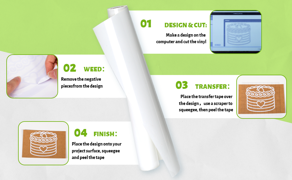 White Permanent Vinyl Roll for Cricut Silhouette, 12" x 40 FT White Adhesive Vinyl