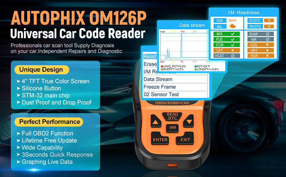 AUTOPHIX OBD2 Scanner Enhanced OM126P Vehicle Code Reader Auto