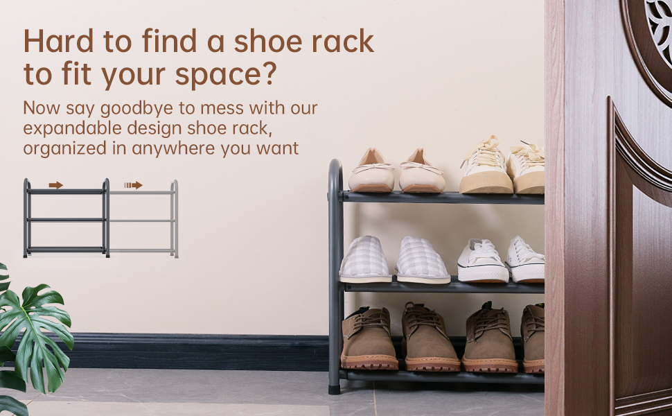 3Tier Expandable Shoe Rack,Adjustable Shoe Shelf Storage