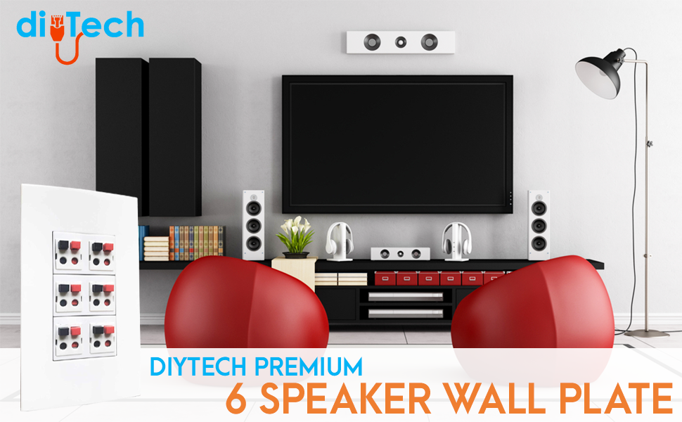 diyTech Premium 6 Speaker Wall Plate, Speaker Plug