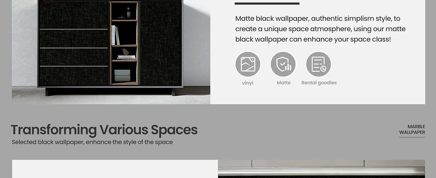 Decoroom Matte Black Contact Paper Peel and Stick, Vinyl Wrap Black