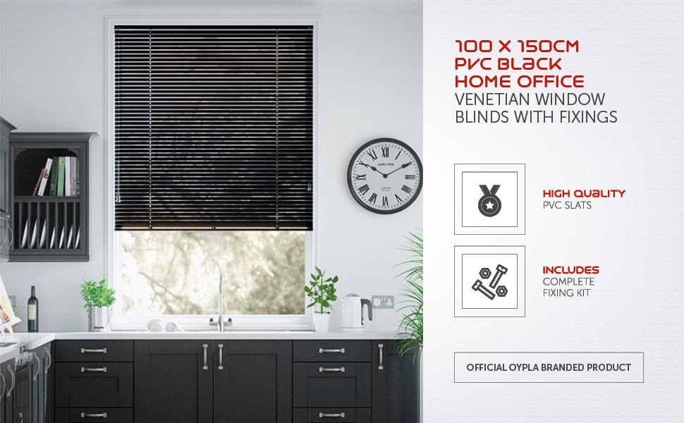 Oypla 100 x 150cm PVC Black Home Office Window Blinds with