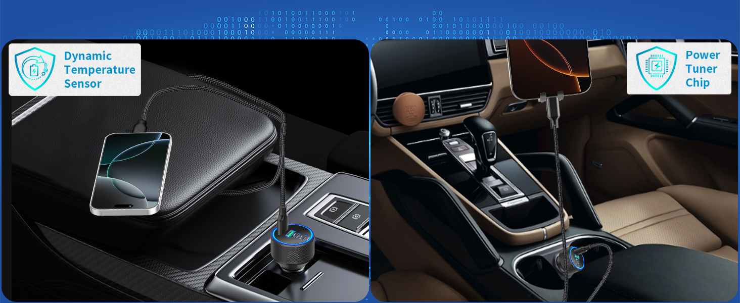Car Charger USB C 90W PD Dual USB-C + USB-A Car Power Adapter Type C Car Charger Cigarette Lighter