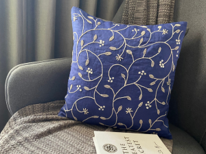 Decorative royal blue cotton throw pillow cover