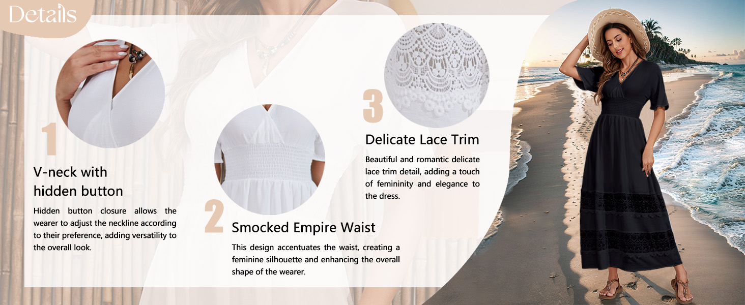 boho dress maxi bohemian lace wedding guest casual summer 2024 long flowy smocked short sleeve beach