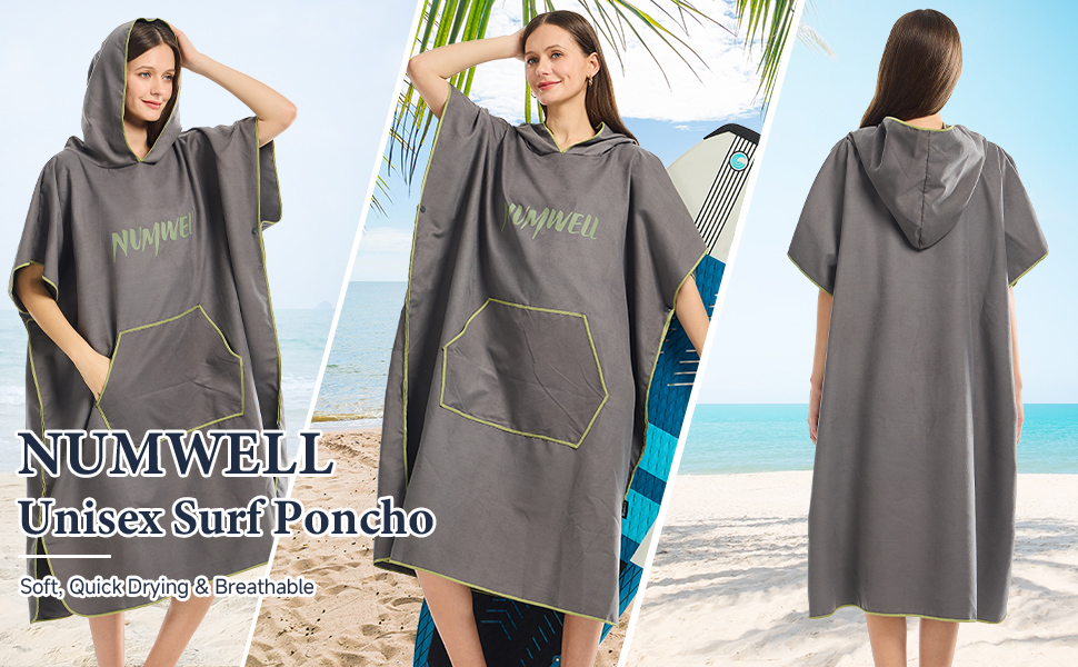 NUMWELL Microfiber Surf Poncho Changing Towel Robe Quick Dry Hooded Towel Poncho with Changing Mat