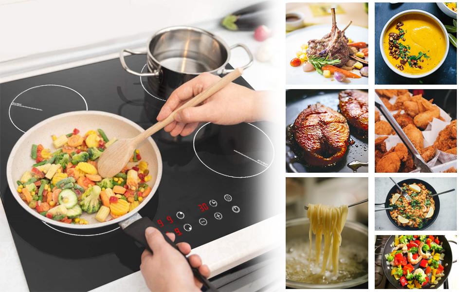 Ceramic Hob, Karinear 60cm Built-in 4 Zones Electric Hob With Touch Control 6000W, Hard Wired, No Plug Included 18 cooktops