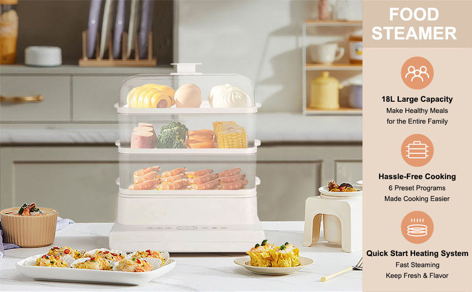 bathivy 19QT Electric Food Steamer for Cooking, 3 Tier