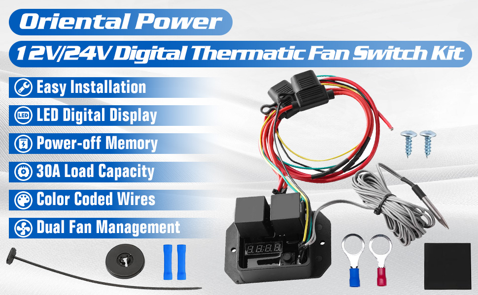 12V/24V Digital Electric Radiator Fan Controller Switch Kit