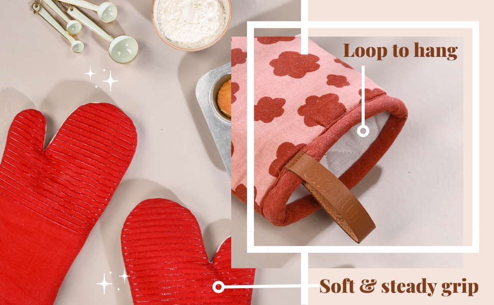 Folkulture Oven Mitts Heat Resistant 12" x 5.5" or Silicone Oven Mitts, Cotton Oven