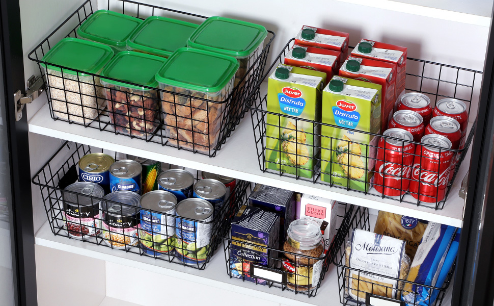 8 Set, Extra Large Wire Baskets for Organizing with Lables