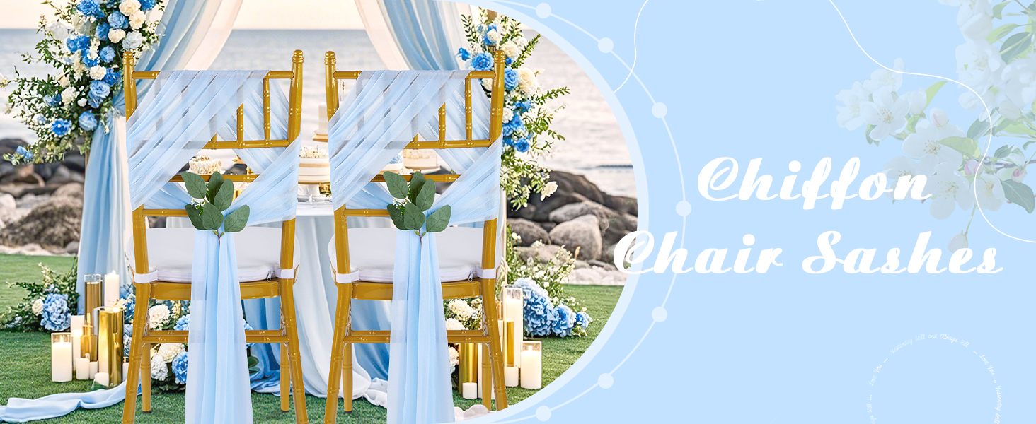 Light Blue Chair Sashes Wedding Aisle Decorations