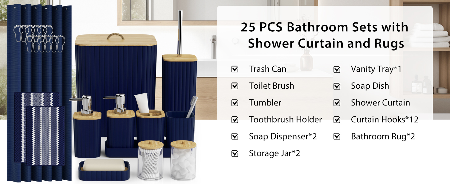 bathroom set with shower curtain and rug