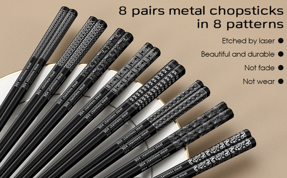 8 pairs metal chopsticks