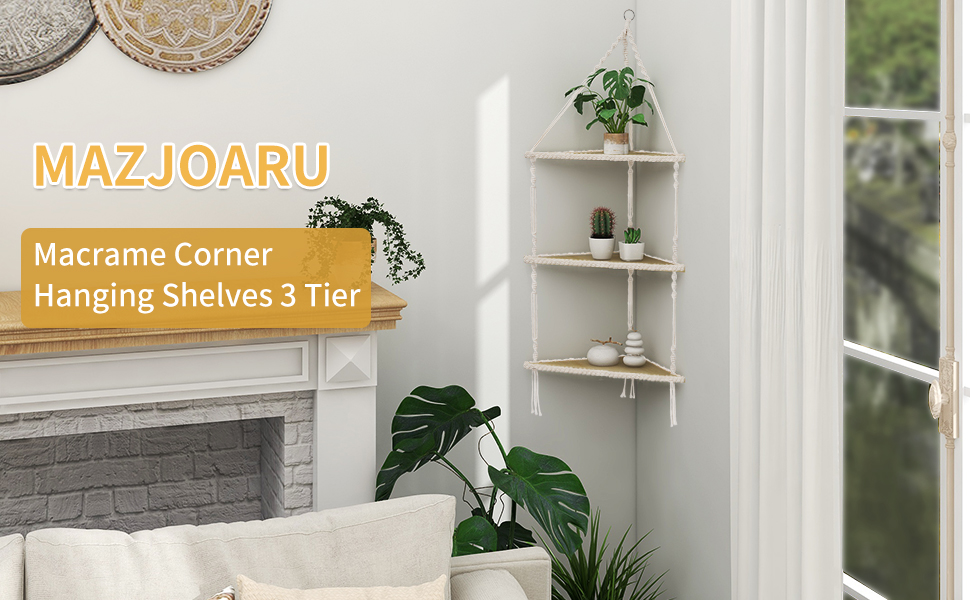 boho corner wall hanging shelf 3 tier