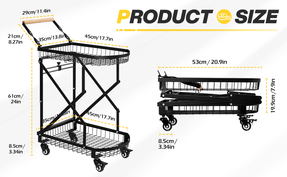 Multi Functional Collapsible Carts, 2Tier Foldable for Easy Storage and 360 Degree