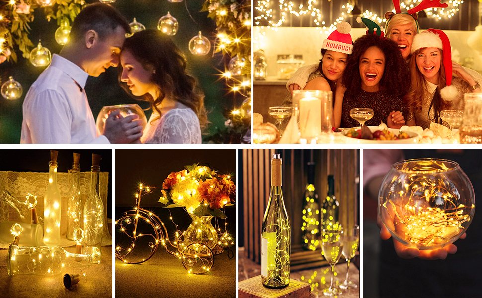 HUAXIYAN Wine Bottle Lights with Cork 20 LED Copper Wire String Lights