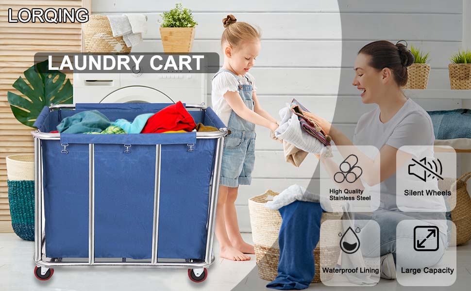 LORQING 12 Bushels Laundry Cart Commercial/Home,Heavy Duty