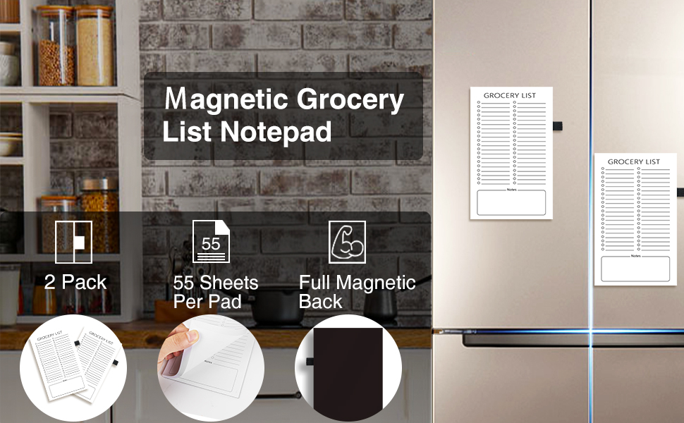 Grocery List Pad For Fridge 2 Pack 4.5x7.5 Inch
