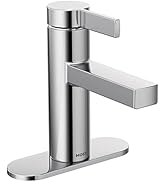 Moen Beric Chrome Modern One-Handle Single Hole Bathroom Faucet with Drain Assembly and Optional ...
