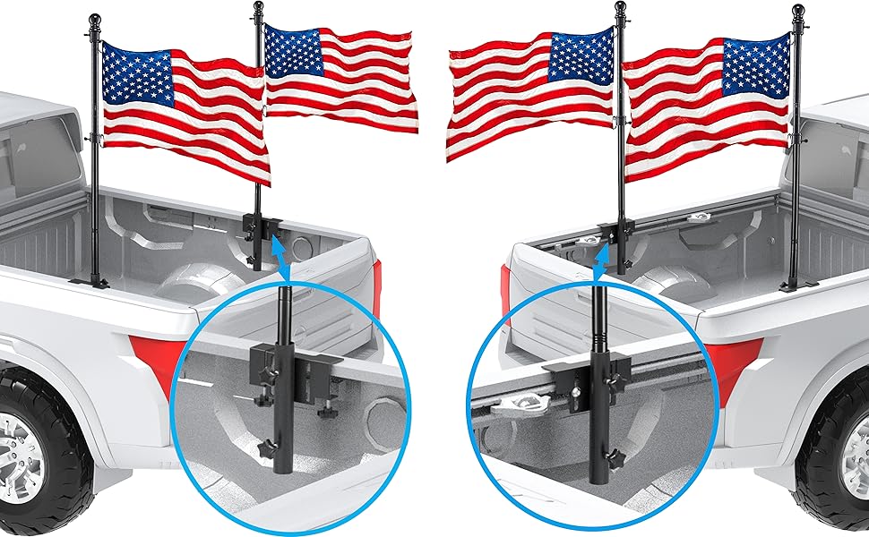 Universal Pickup Truck Flagpole Mount in Bed, No Drilling