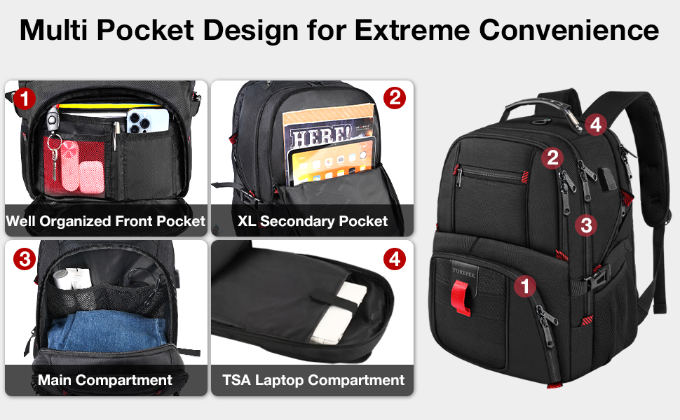 YOREPEK Travel Backpack, Extra Large 50L Laptop Backpacks for Men Women, College Bagpack Flight