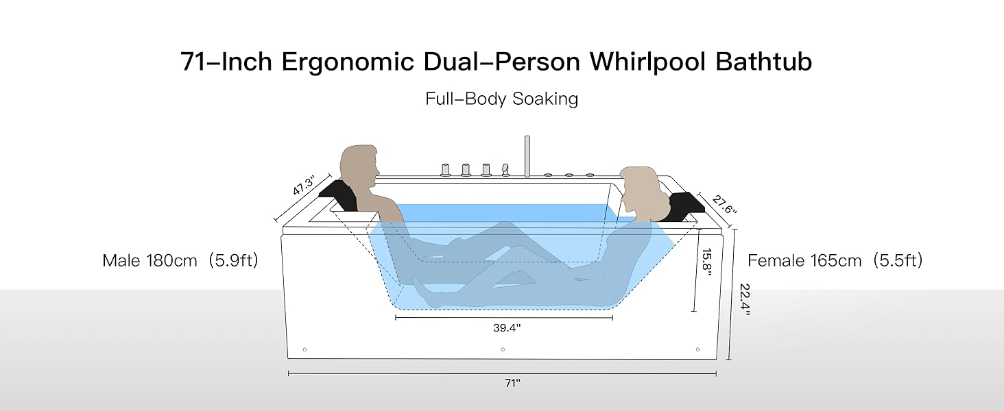 Double bathtub two-person freestanding couple's large soaking jetted luxury whirlpool