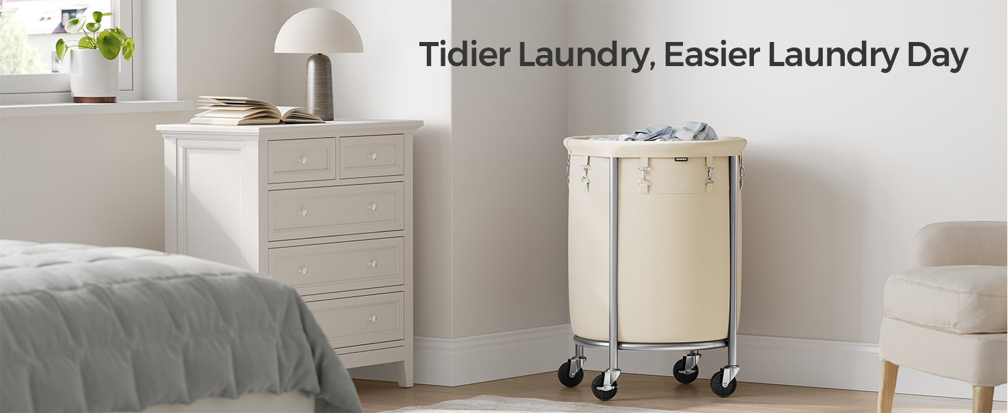 SONGMICS Laundry Basket on Wheels, Laundry Trolley 110L, Round Laundry