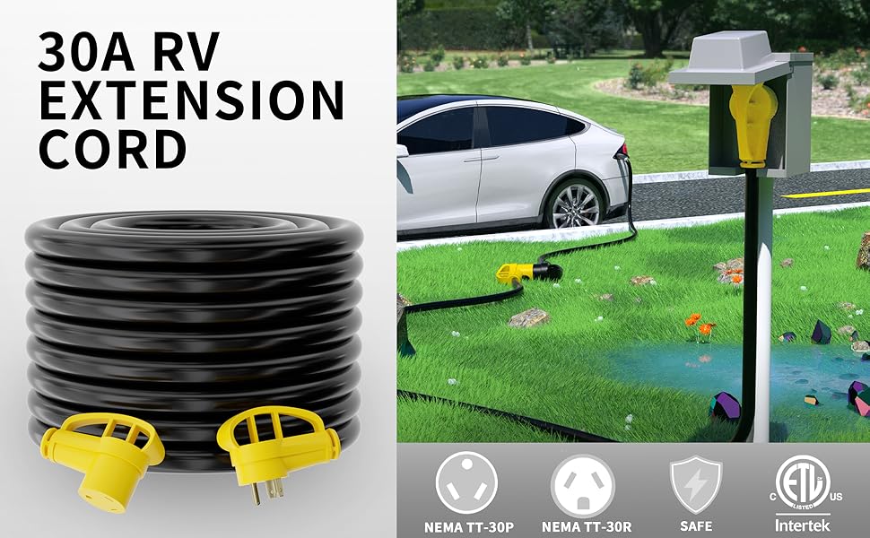 30 Amp RV Extension Cord 15 FT Outdoor with Grip Handle