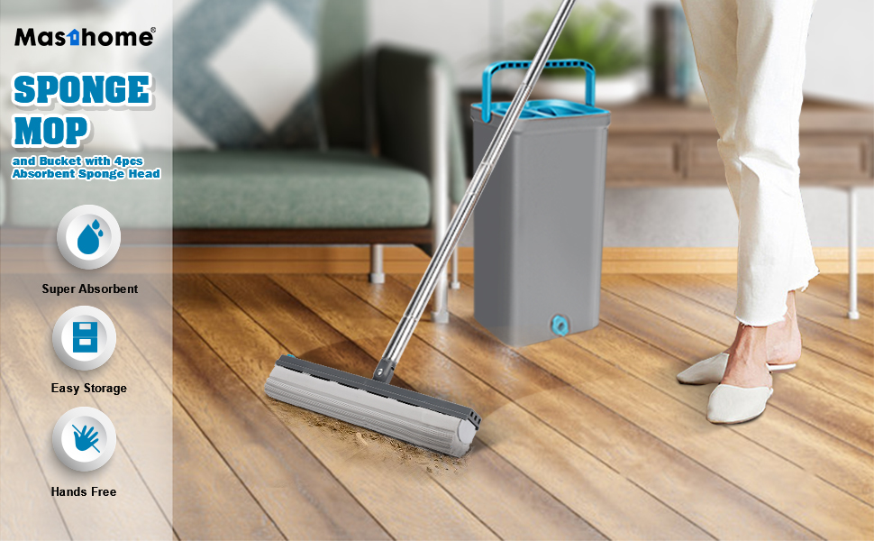 Masthome Mop and Buckets Sets, Sponge Mop with 4pcs Super Absorbent