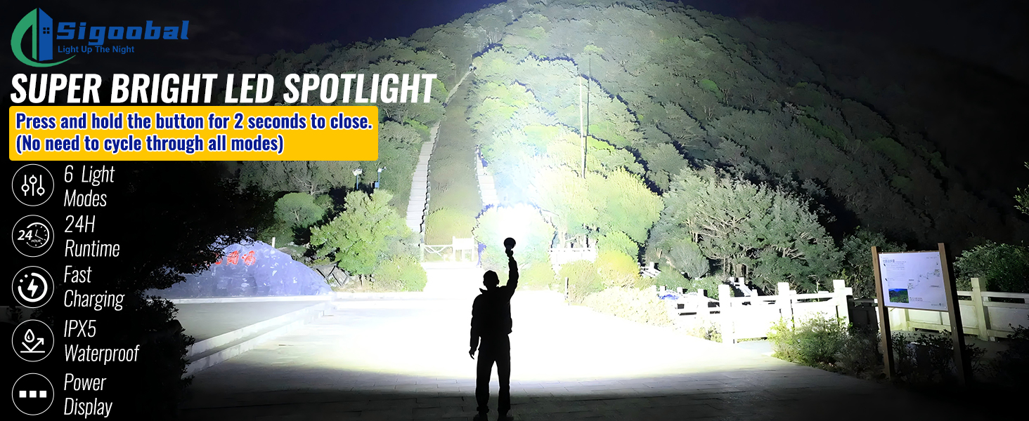 Rechargeable Spotlight Flashlight, 99,000 Lumens Spot Lights Handheld LED Spot Light for Boat